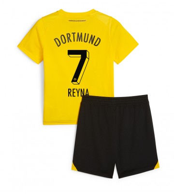 Borussia Dortmund Giovanni Reyna #7 Hemmakläder Barn 2023-24 Kortärmad (+ Korta byxor)